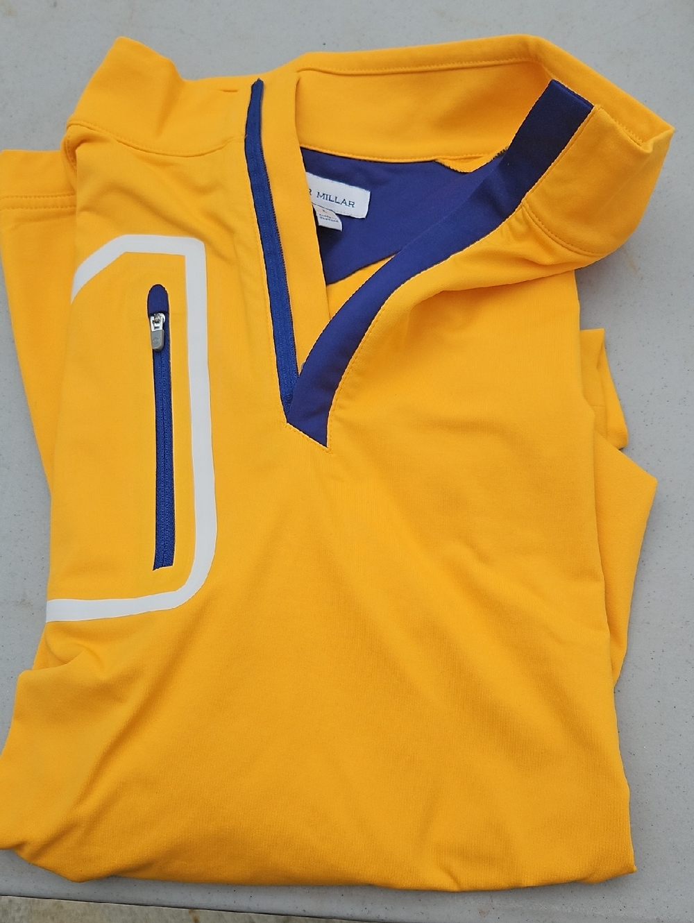 Peter Millar Mens Gold Pullover with Navy Accents